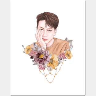 Brushed with Beauty: A Jackson Wang Fanart with Vintage-Inspired Florals Posters and Art